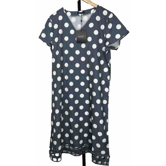 Just‎ Fashion Now Dress Short Sleeve Cut Out Crochet Hem Gray Polka Dot XL NWT - Picture 1 of 3